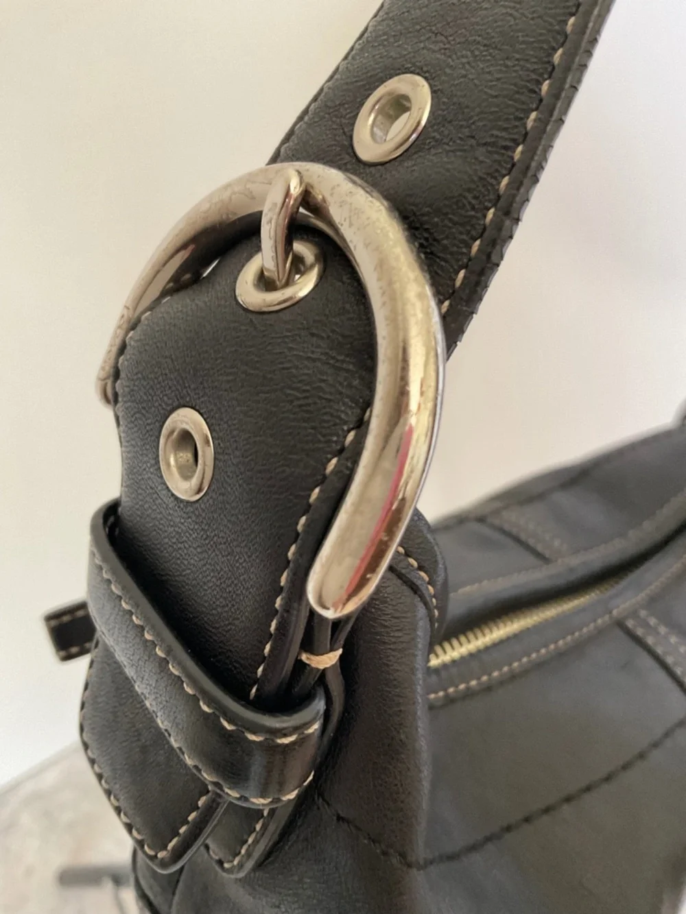 Coach Black Leather Curved Hobo Bag with Silver Hardware